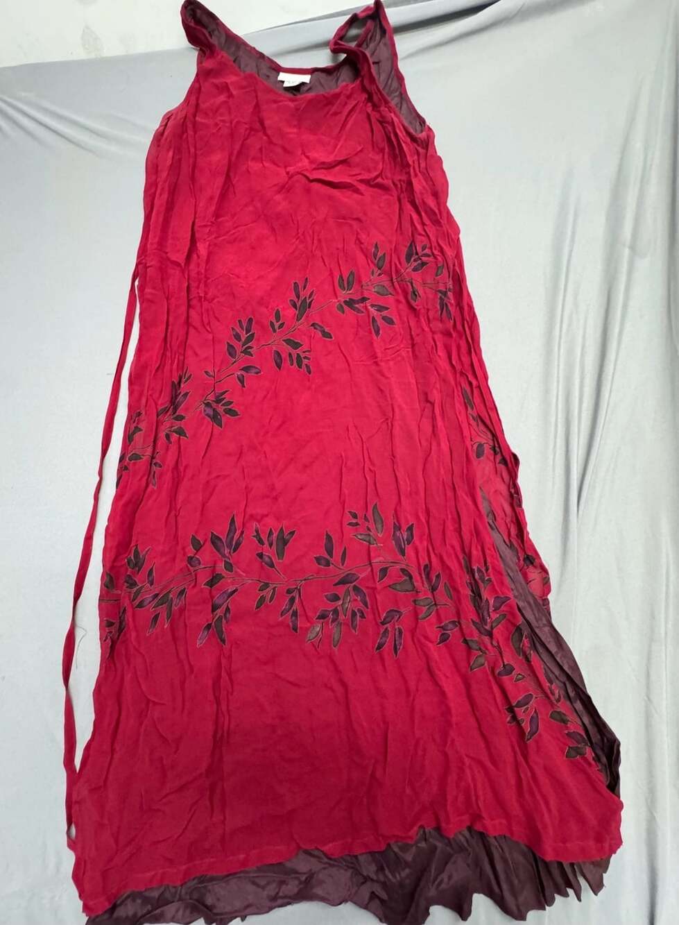 Avenue Maxi Dress Size 18/20 Red Leaf Print Rayon Sleeveless Slip